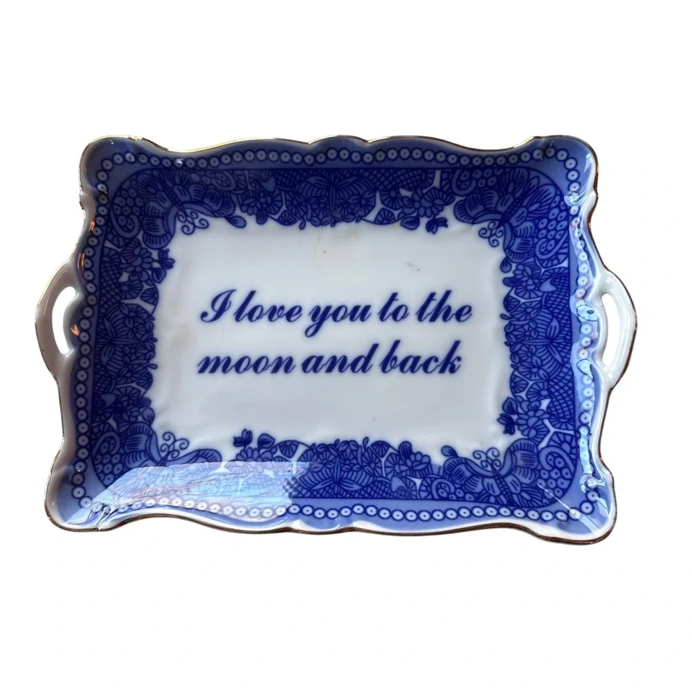 L Godinger & Co Porcelain Romantic Trinkit Dish‎ I Love You to the Moon and Back